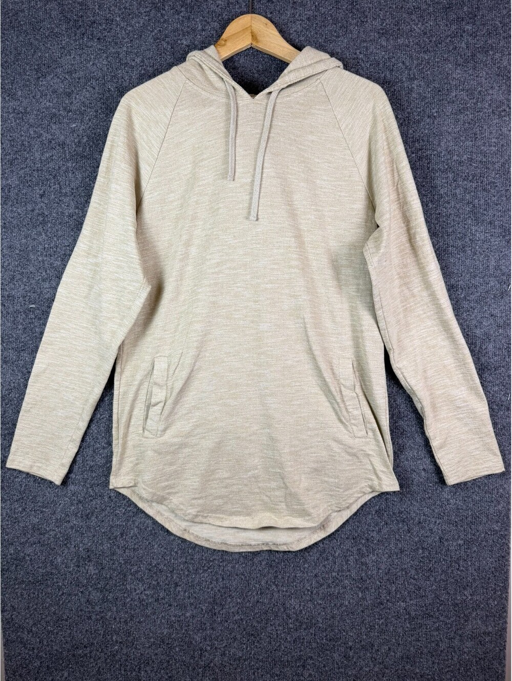 PacSun Hoodie Mens Medium Beige Heather Knit Curved Hem Longer Fit Lightweight P